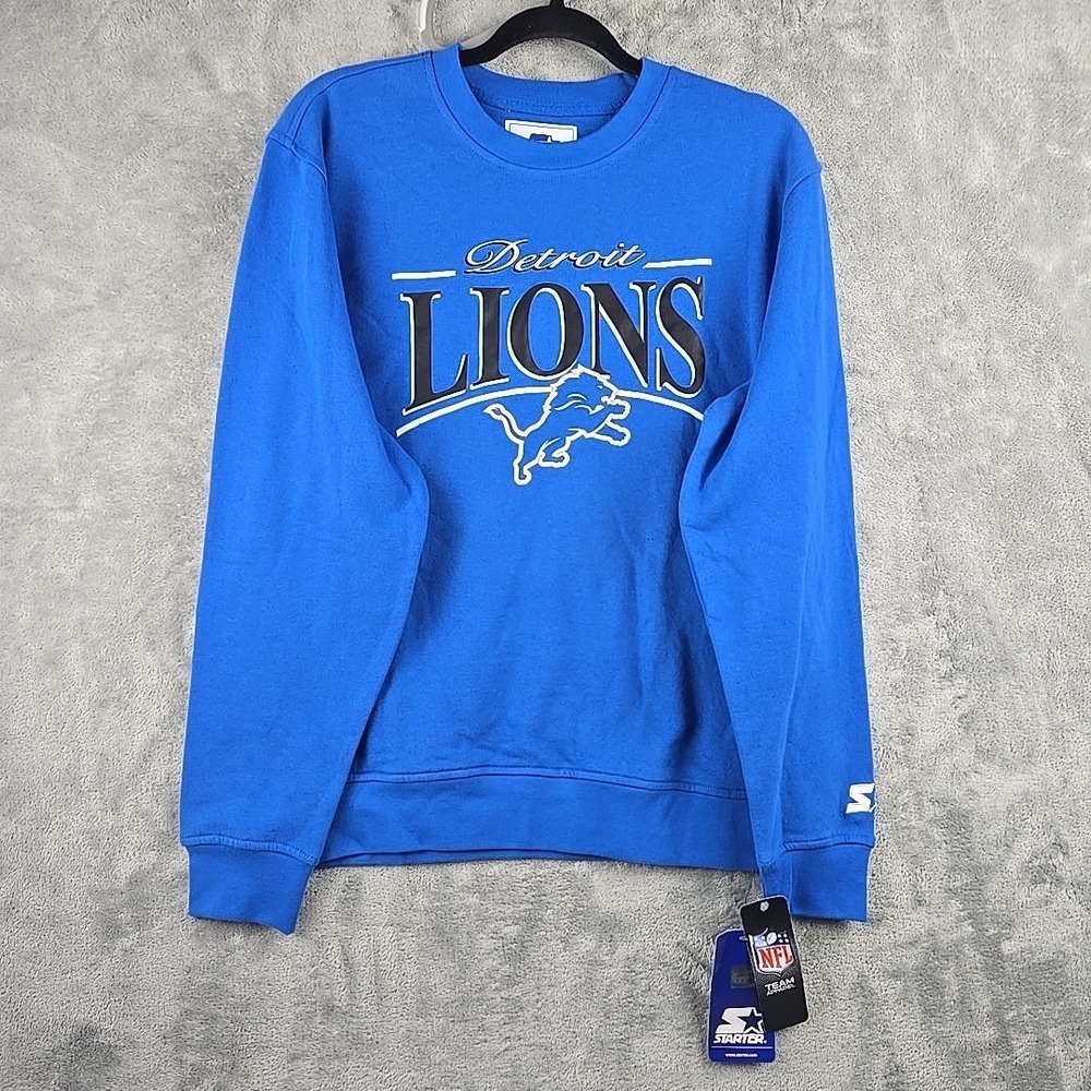 Detroit Lions‎ Crewneck Sweatshirt Womens Small Blue Starter Graphic NFL NWT